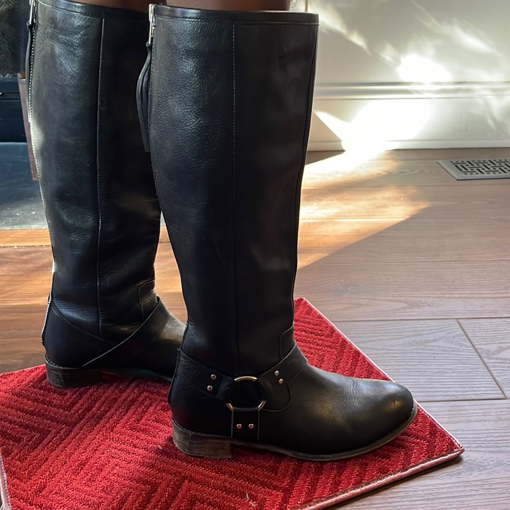 Diba True black moto tall boots back zip